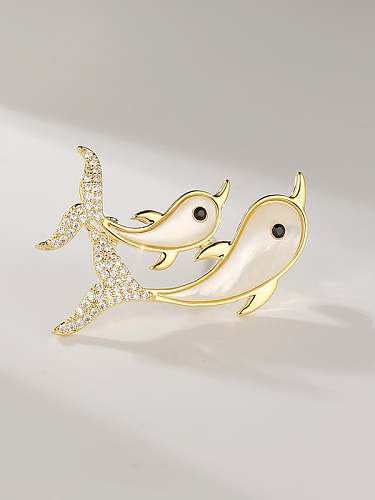 Brass Shell Dolphin Trend Brooch