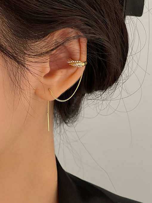 Boucle d'oreille unique en laiton avec pampille et perle d'imitation