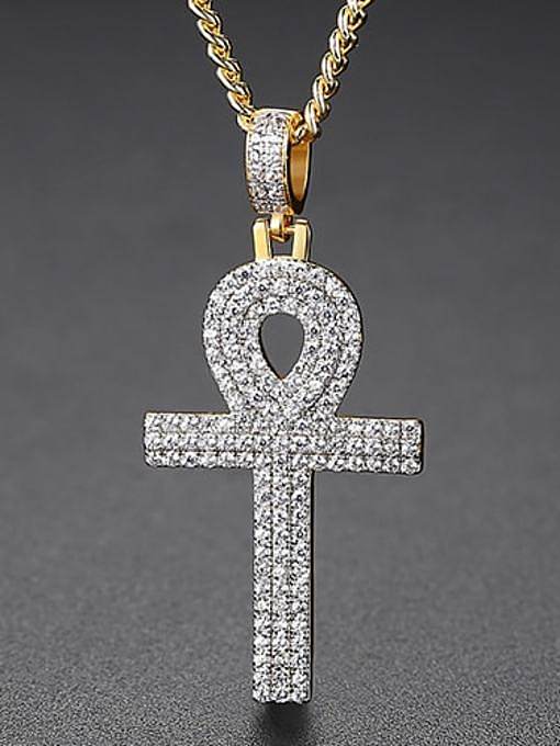 Copper Cubic Zirconia Key Hip Hop Necklace