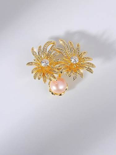 Brass Imitation Pearl Flower Cute Brooch
