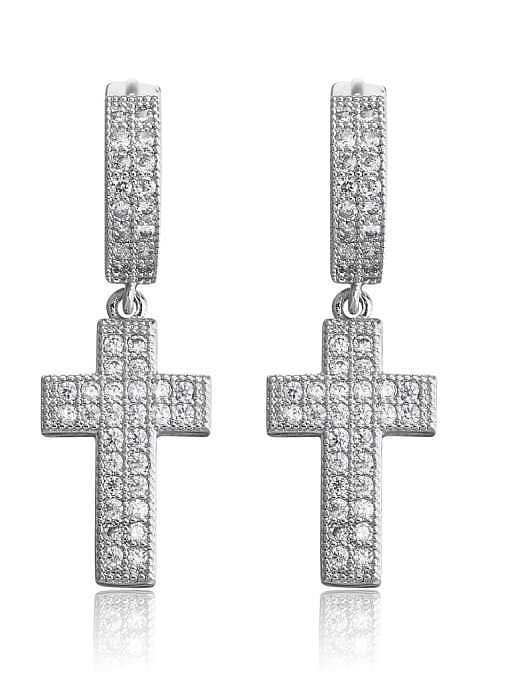 Brass Cubic Zirconia Cross Dainty Drop Earring