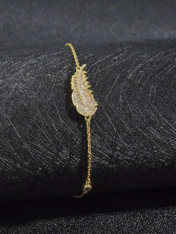 Brass Cubic Zirconia Leaf Dainty Bracelet
