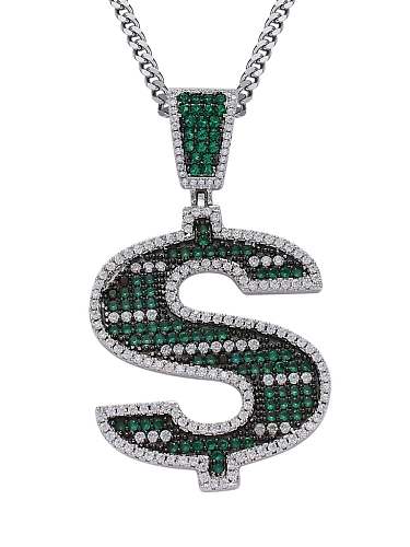 Hip-Hop-Halskette mit grünen Buchstaben und kubischem Zirkonia aus Messing