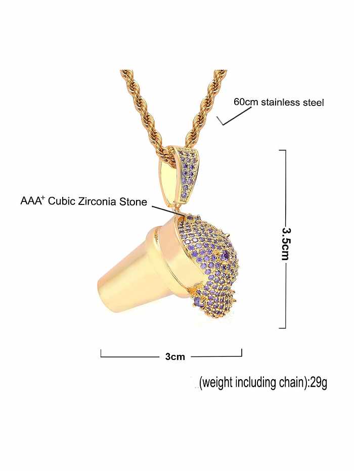 Brass Cubic Zirconia Ice Cream Hip Hop Necklace