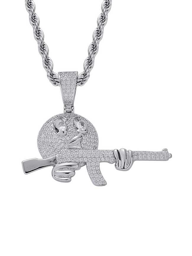 Latón Cubic Zirconia Cartoon emoji holding gun Hip Hop Collar