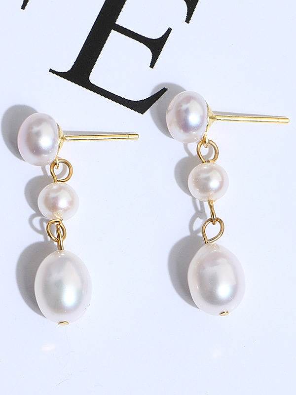 Brass Freshwater Pearl Water Drop Minimalist Long Drop Earring