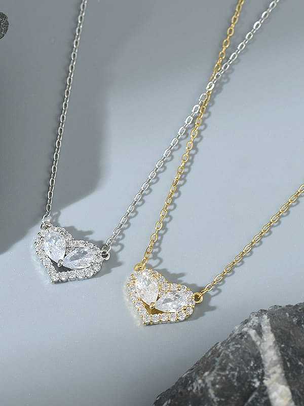 Brass Cubic Zirconia Heart Dainty Necklace