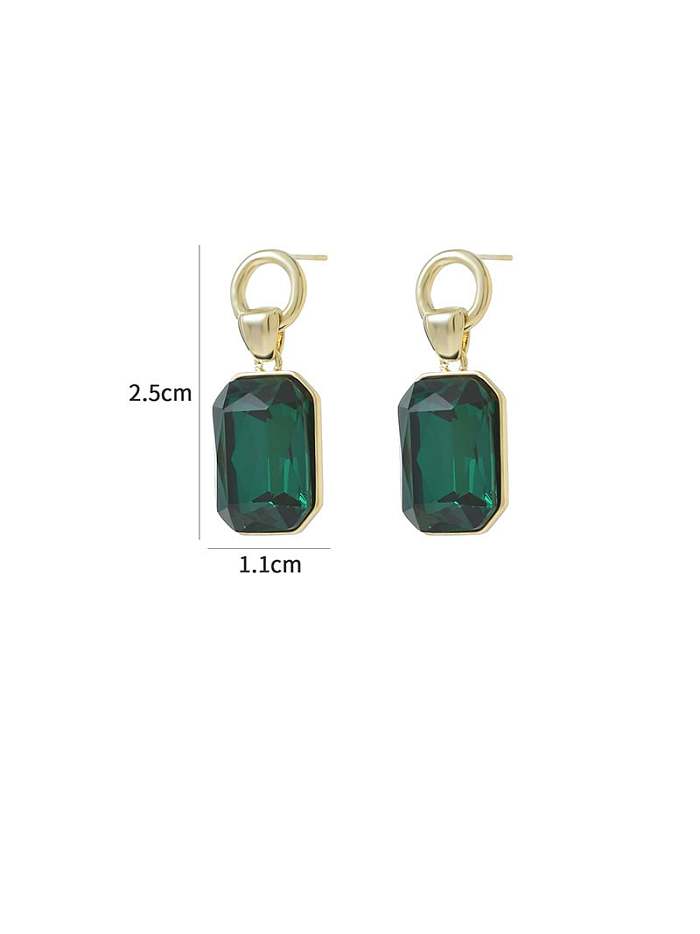 Brass Cubic Zirconia Green Geometric Vintage Stud Earring