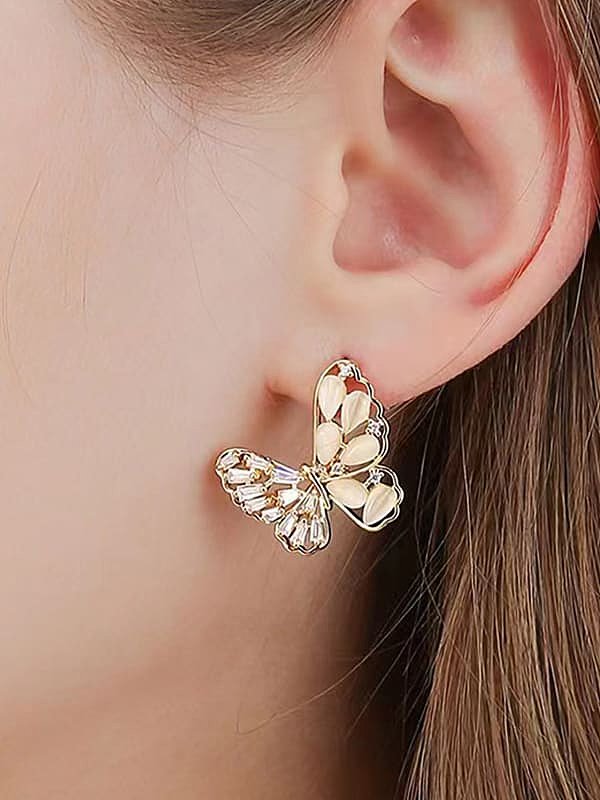 Brass Cubic Zirconia Butterfly Dainty Stud Earring