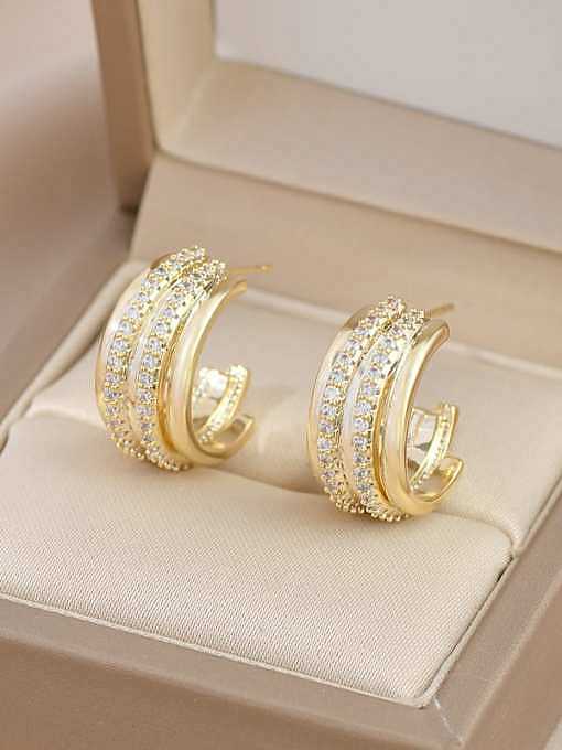 Brass Cubic Zirconia Geometric Trend Stud Earring