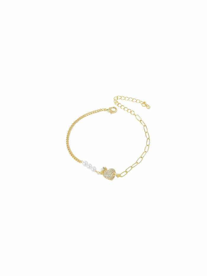 Brass Cubic Zirconia Heart Dainty Bracelet