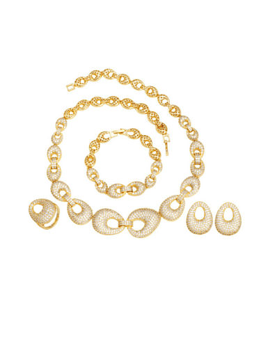 Ensemble bracelet et collier de boucles d'oreilles géométriques de luxe en laiton et zircone cubique