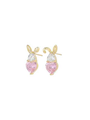 Brass Cubic Zirconia Rabbit Dainty Stud Earring