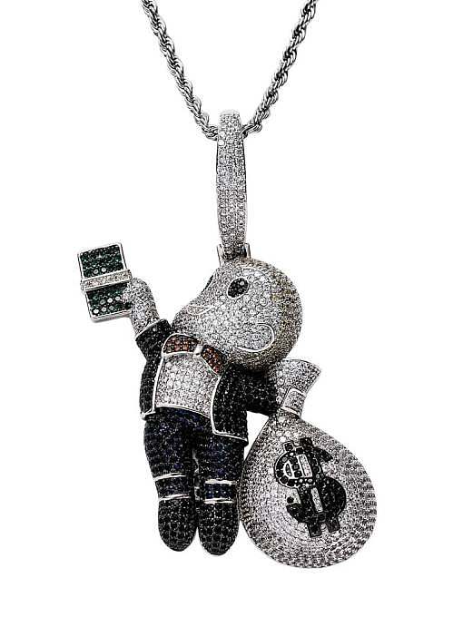 Brass Cubic Zirconia Monkey Hip Hop Necklace