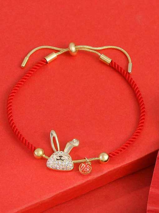 Brass Cubic Zirconia Rabbit Dainty Adjustable Bracelet