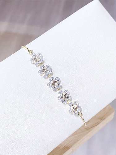 Brass Cubic Zirconia Flower Dainty Adjustable Bracelet