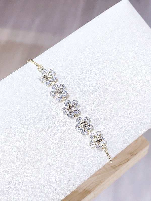 Brass Cubic Zirconia Flower Dainty Adjustable Bracelet