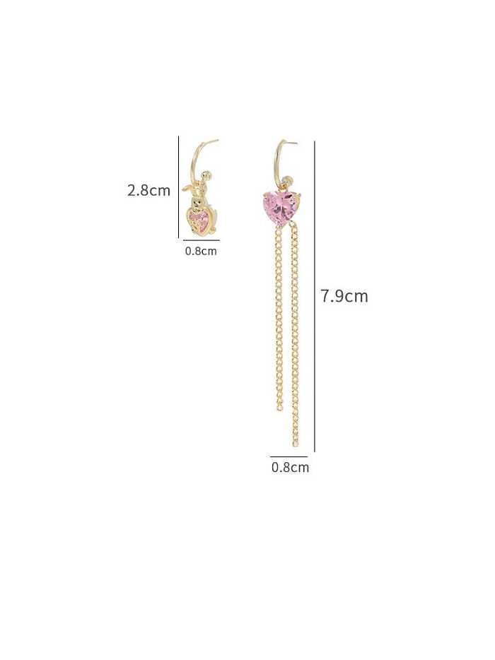 Brass Cubic Zirconia Pink Tassel Dainty Threader Earring