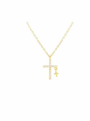 Brass Cubic Zirconia Cross Dainty Necklace