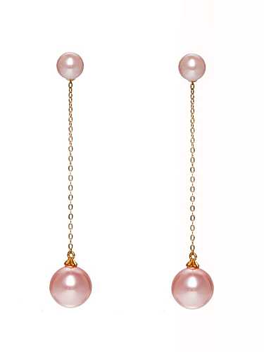 Aretes colgantes minimalistas con borla de perla de imitación de latón