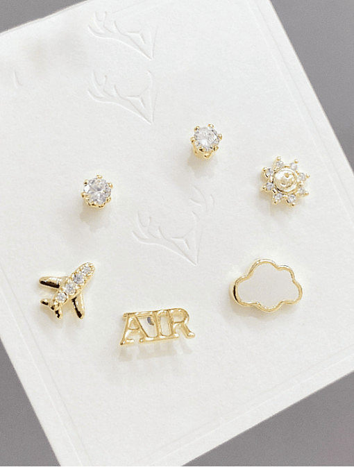 Brass Cubic Zirconia Cloud Minimalist Stud Earring Set