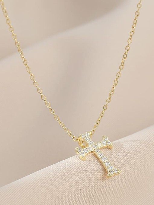 Zierliche Halskette mit Kreuz aus Messing mit kubischem Zirkonia