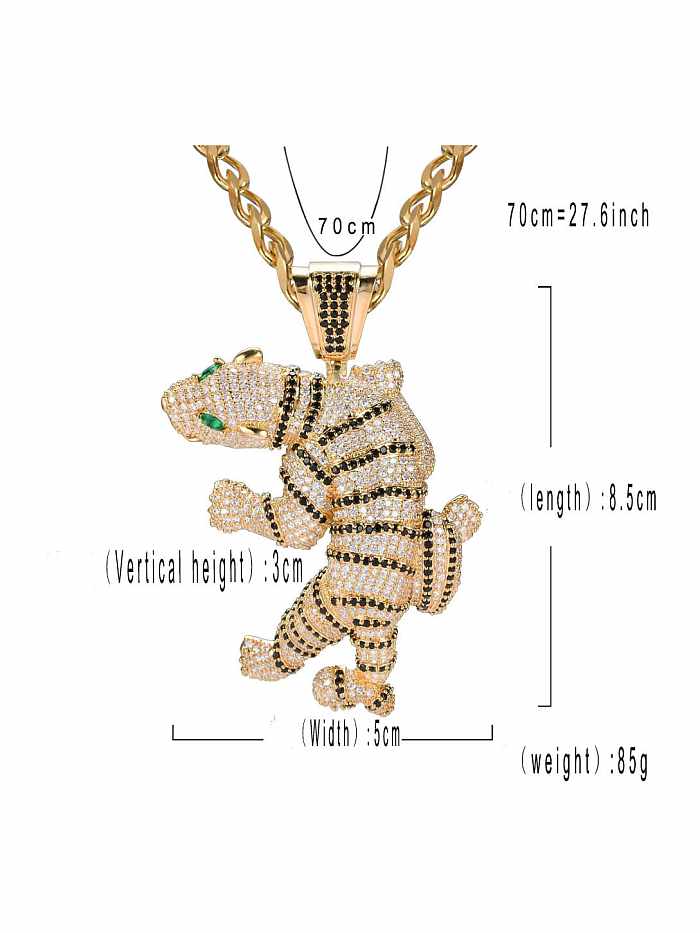 Brass Cubic Zirconia Tiger Hip Hop Necklace