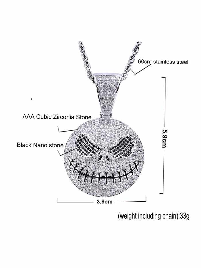 Brass Cubic Zirconia Round Skull Hip Hop Necklace