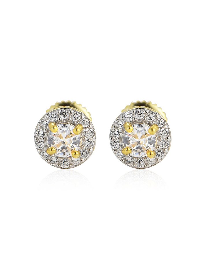 925 Sterling Silver Glass Stone Round Dainty Stud Earring