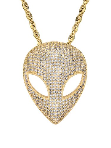 Brass Cubic Zirconia Alien mask Hip Hop Necklace
