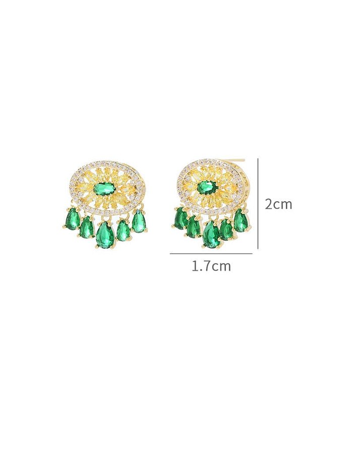 Brass Cubic Zirconia Green Tassel Stud Earring