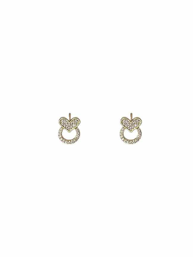 Brass Cubic Zirconia Heart Dainty Stud Earring