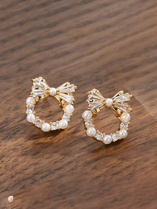 Brass Imitation Pearl Cat Cute Stud Earring