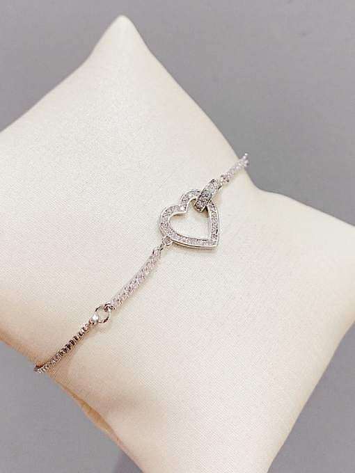 Brass Cubic Zirconia Heart Dainty Adjustable Bracelet