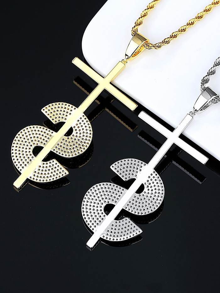 Brass Cubic Zirconia Hip Hop Fashion Musical Letter Pendant Necklace