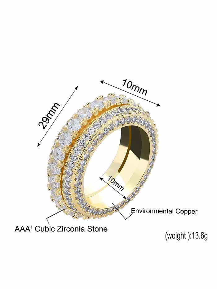 Anillo de banda de hip hop geométrico de circonita cúbica de latón