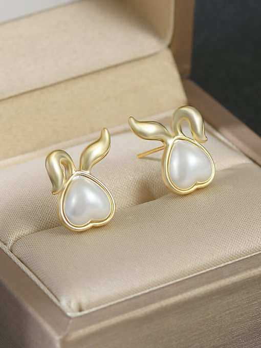 Brass Imitation Pearl Rabbit Dainty Stud Earring