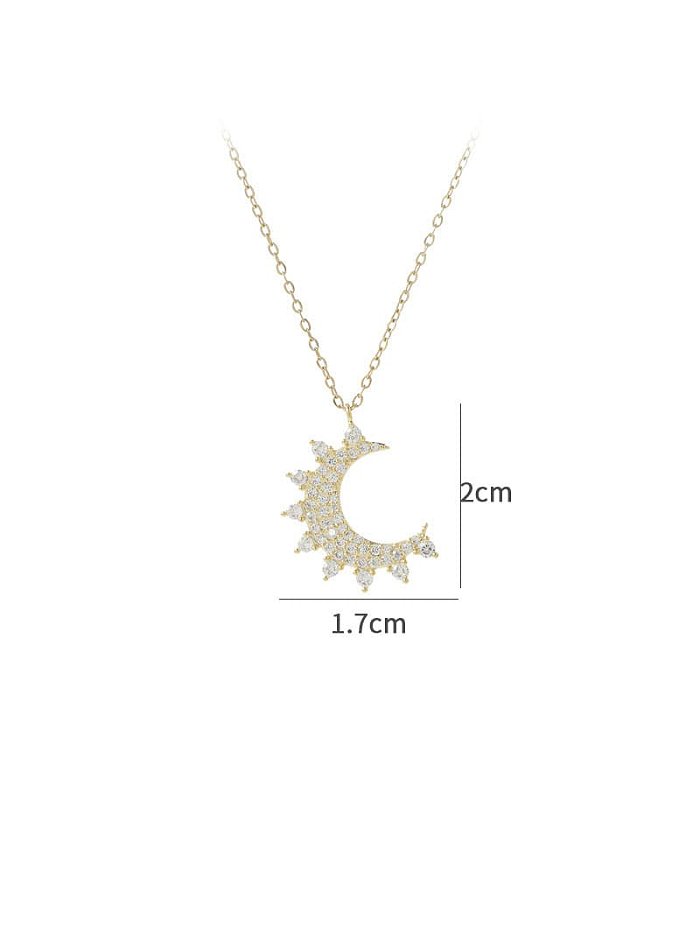 Brass Cubic Zirconia Moon Dainty Necklace