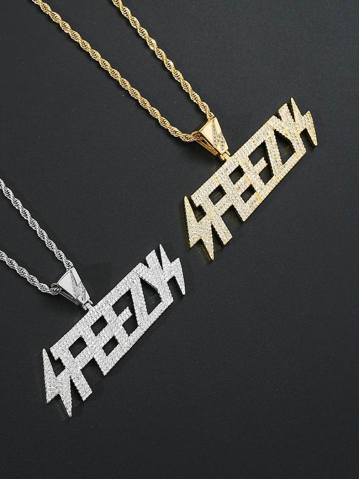 Collar de hip hop con letra de circonita cúbica de latón