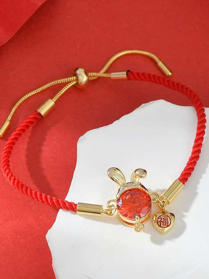 Brass Cubic Zirconia Red Rabbit Dainty Adjustable Bracelet