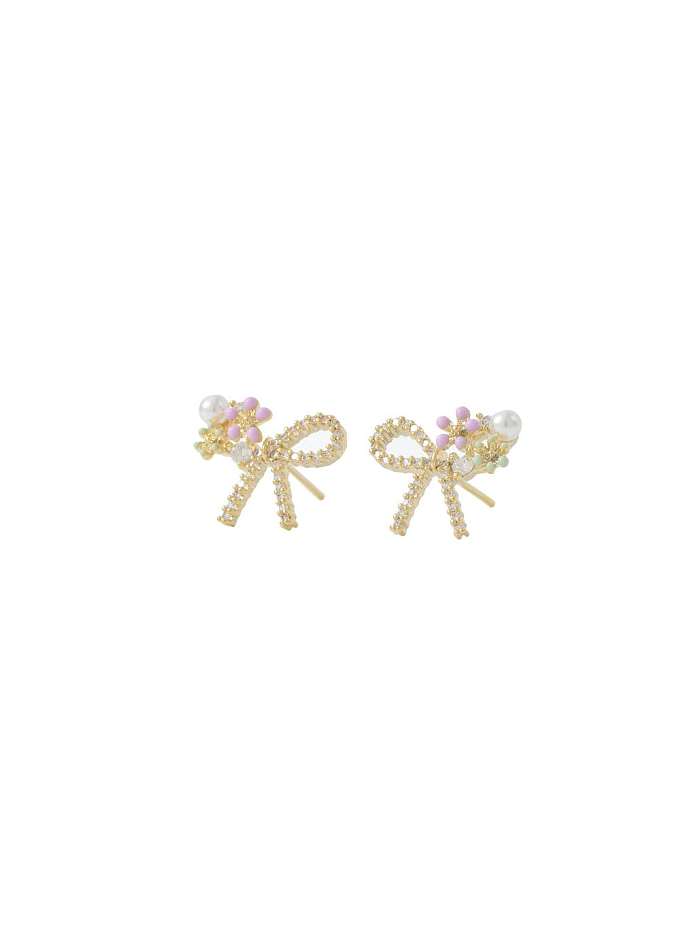 Brass Cubic Zirconia Bowknot Dainty Stud Earring