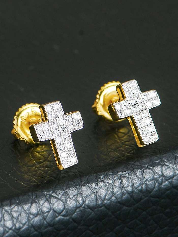 925 Sterling Silver Cubic Zirconia Cross Dainty Stud Earring