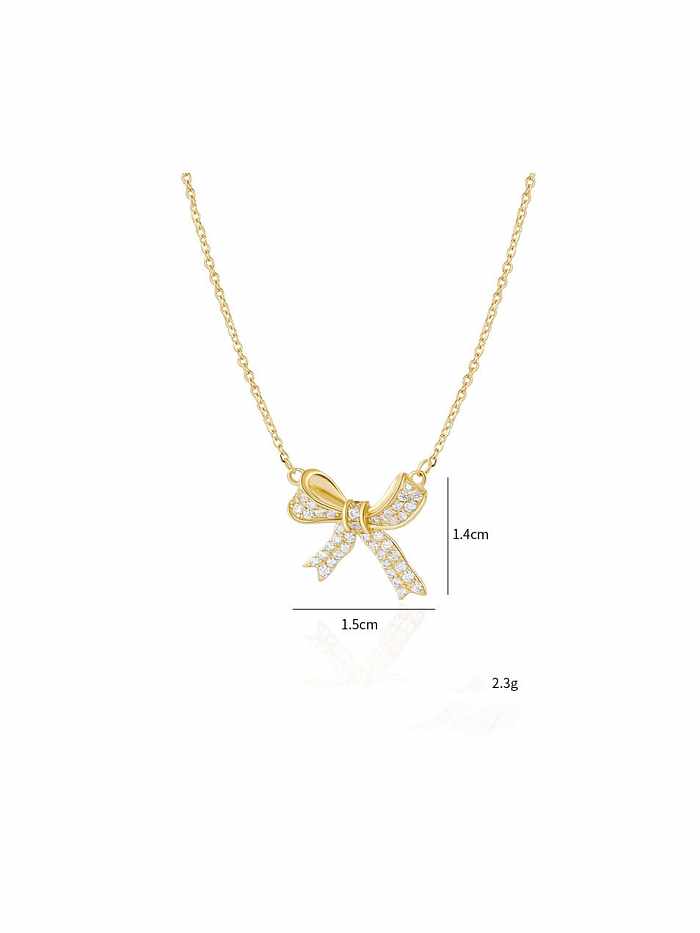 Brass Cubic Zirconia Bowknot Dainty Necklace