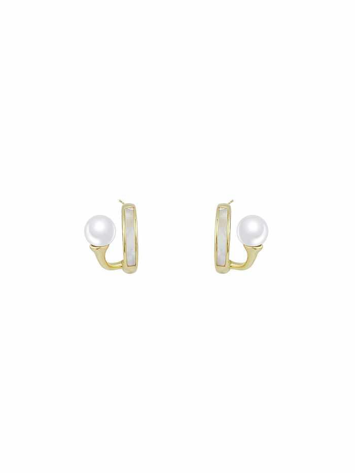 Brass Imitation Pearl Enamel Geometric Dainty Stud Earring