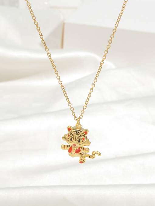 Brass Enamel Tiger Cute Necklace