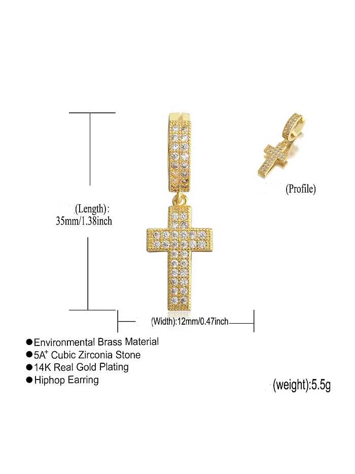 Brass Cubic Zirconia Cross Dainty Drop Earring