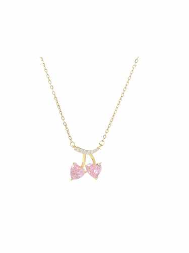 Brass Cubic Zirconia Pink Heart Dainty Necklace