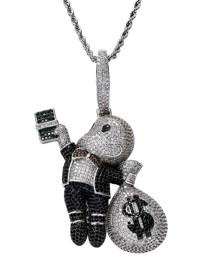 Brass Cubic Zirconia Monkey Hip Hop Necklace