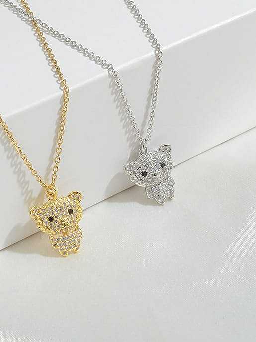 Brass Cubic Zirconia Bear Cute Necklace