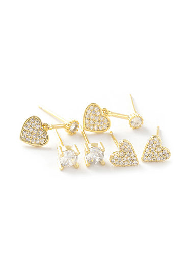 Brass Cubic Zirconia Heart Dainty Stud Set Earring